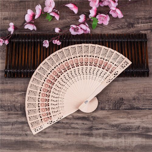 Wooden fan, Chinese characteristic gift fan, imitation sandalwood fan, folding fan, foreign trade export fan