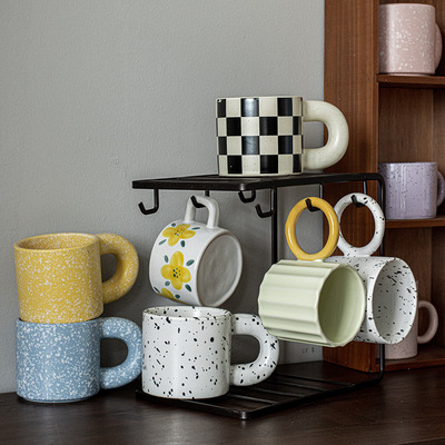 High aesthetic mug, home ceramic couple water cup, retro coffee cup, creative cup