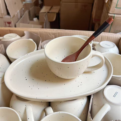 Splashing ink breakfast bowl, ceramic breakfast cup, large capacity yogurt oatmeal bowl, high appearance mug, high temp
