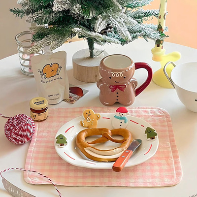 Original ceramic tableware Christmas underglaze New Year winter hand-painted gingerbread man Christmas tree relief snow
