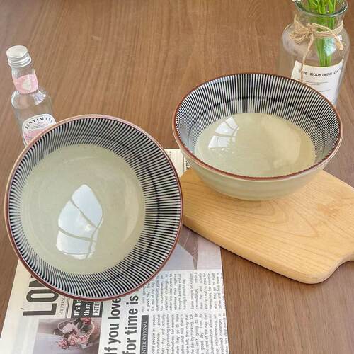 蓝雨日式复古吃饭米饭碗家用釉下彩陶瓷汤碗7英寸碗大号