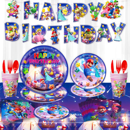 Amazon Galaxy Mario Super Mario Theme Birthday Party Decoration Banner Pulling Paper Tray