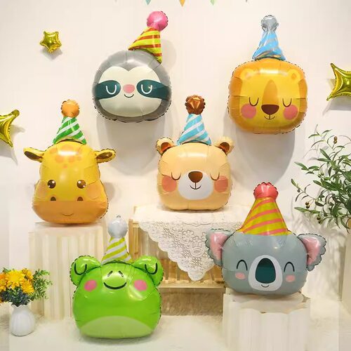 Cartoon birthday hat, animal head, aluminum film balloon, children's birthday party decoration, photography props