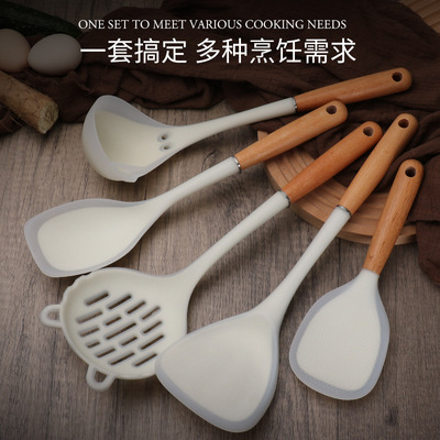 Wooden handle silicone spatula, household non stick pan, specialized spatula, food grade high-temperature resistant kit