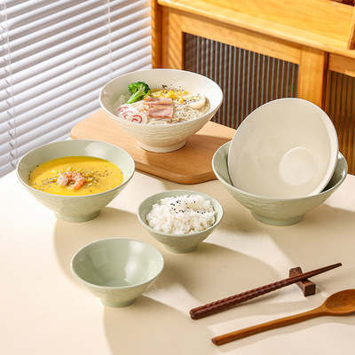 Cream style series stone grain bright bamboo hat bowl high beauty household commercial soup bowl Lamian Noodles bowl fr