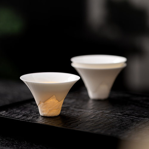 Chinese white Dehua sheep fat jade tea set, white porcelain ceramic tea set, household tea set, single cup, master cup,