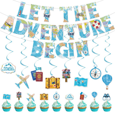 Cross border global tourism theme retirement graduation party flag raising spiral hanging decoration cake card decorati