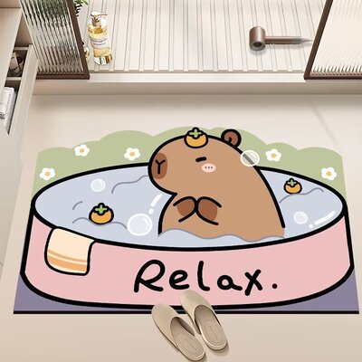 Cartoon bathroom floor mat, door resistant, dirt resistant, soft diatomaceous earth floor mat, absorbent, non slip, bat