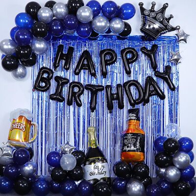 Black and Blue Men's Birthday Balloon Set Party Decoration Happy Birthday Decoration Aluminum Film Balloon Decoration
