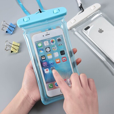 Transparent PVC waterproof bag for drifting, diving, mobile delivery with hanging rope, touch screen, rainproof and wat