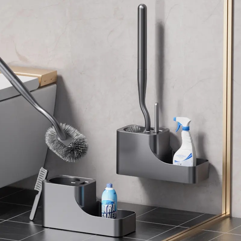 枪灰色免打孔长手柄马桶刷套装