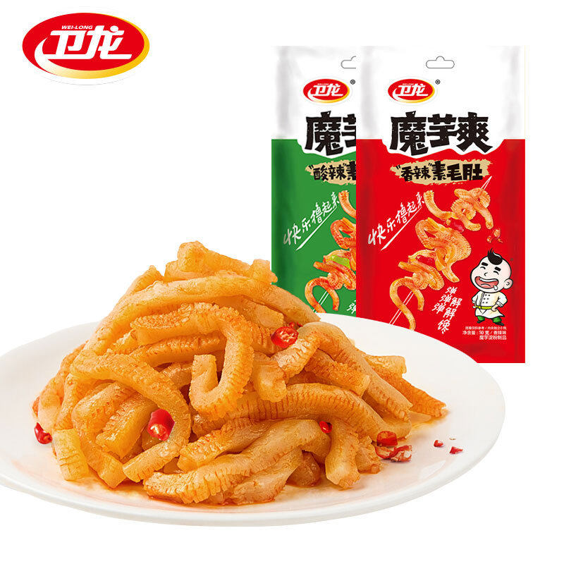 卫龙魔芋爽50g袋装香辣素毛肚酸辣味辣条豆制品零食批发素肉辣串