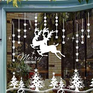 饰贴画 圣诞节麋鹿玻璃门贴纸节日气氛浪漫创意商场店铺门头窗花装