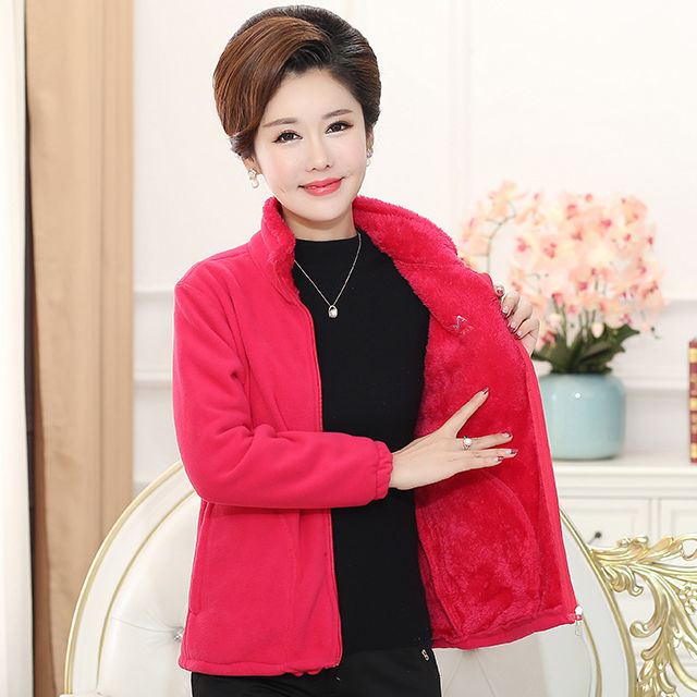中老年女装秋冬加绒加厚外套上衣保暖妈妈装