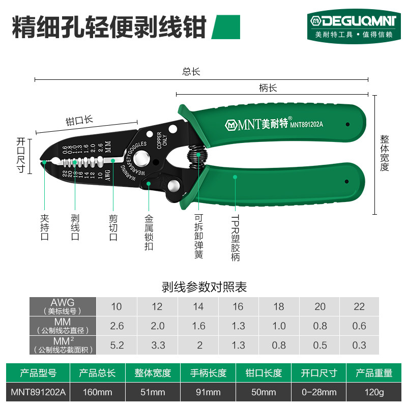 美耐特剥线钳多功能电工专用工具多功能剥线皮神器扒拔线剪线钳子