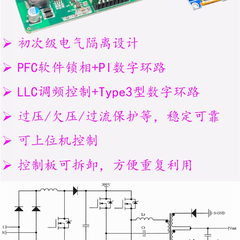 PFC+全桥LLC谐振软开关STM32数字电源开发板