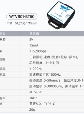 三轴位移速度幅度频率振动传感器电机水泵监测防水WT-VB02-485
