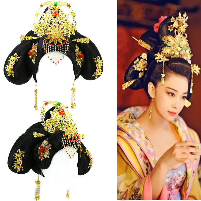 古装演出唐装反串武则天凤冠古风皇后造型贵妃整顶假发套透气6733