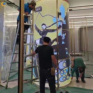 柔性LED显示屏室内软屏前台包圆柱 弧形3D裸眼滚动大屏柱子电子屏