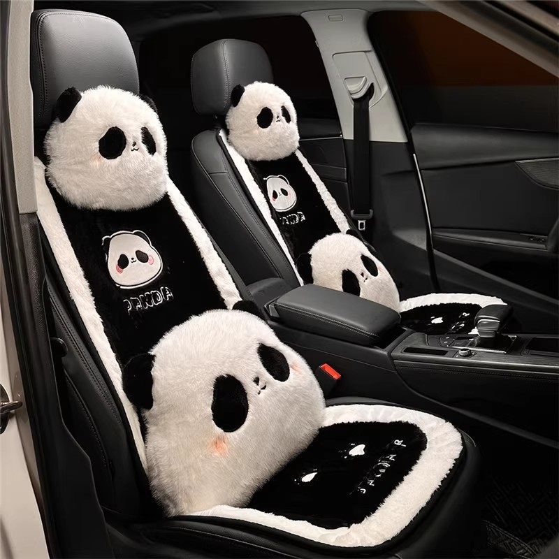 汽车坐垫冬季毛绒熊猫座椅加热四季通用高级感单片后排车内座垫女