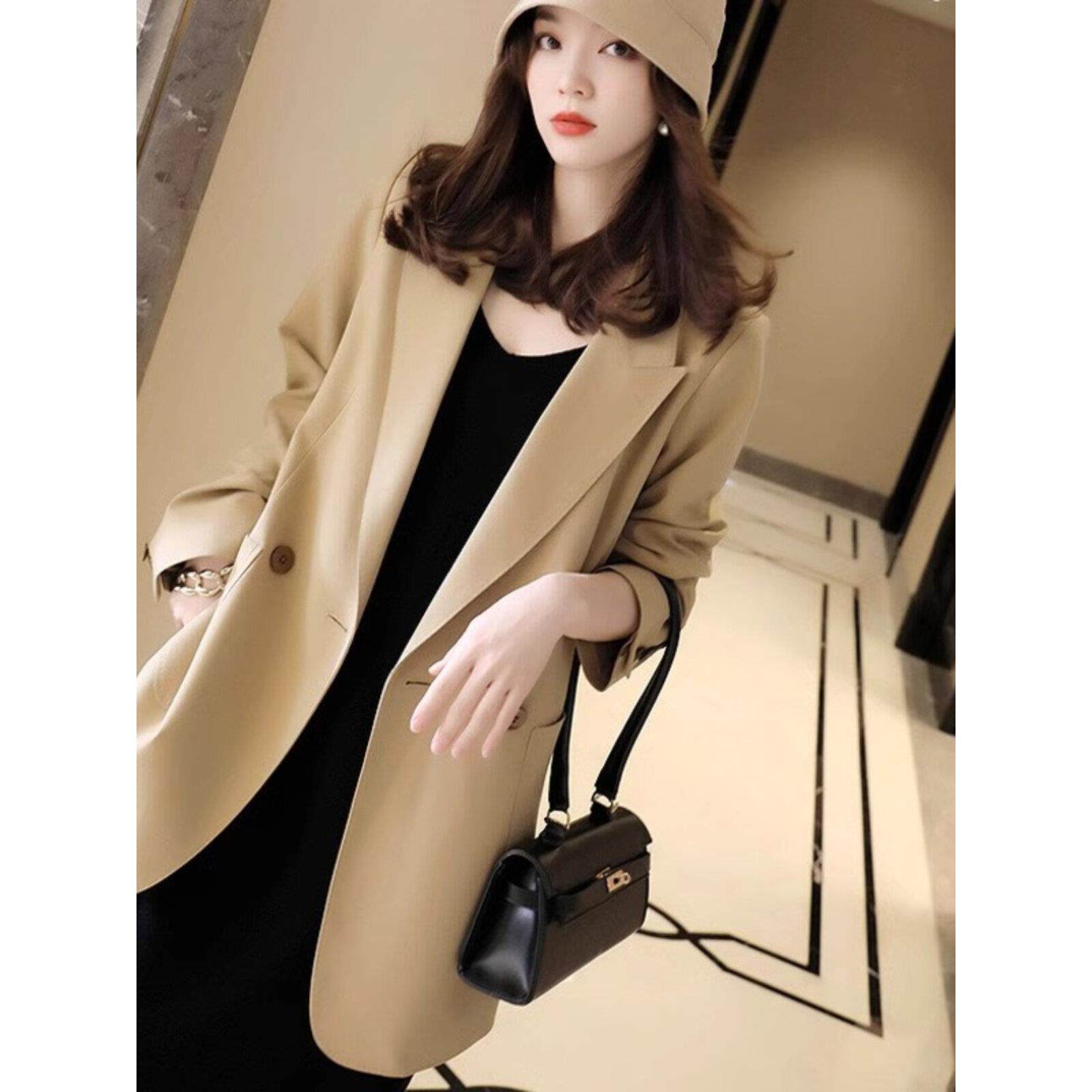 大码韩版宽松休闲西装外套女2025春季新款胖mm200斤高级时尚西服