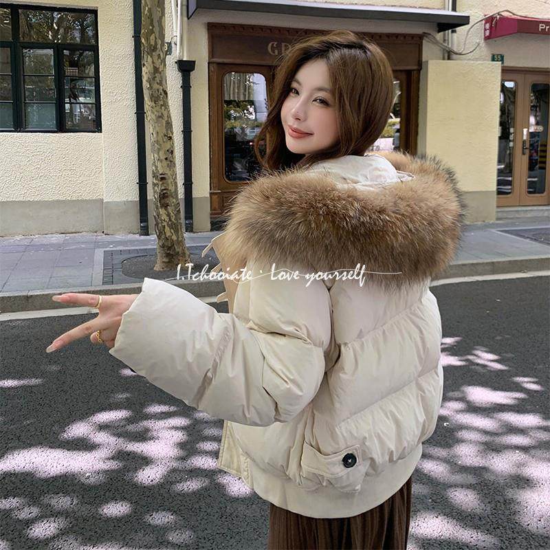 I.Tchooiate短款大毛领羽绒服女白鸭绒2024冬款小个子加厚外套潮
