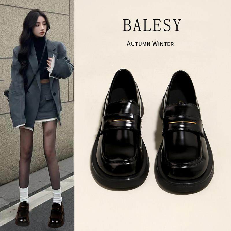 英国真皮黑色乐福鞋女2025新款秋冬季英伦风小皮鞋厚底一脚蹬单鞋