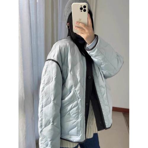 法国ROUJE NAIVE高端棉服外套女菱格棒球服轻薄夹棉保暖夹克棉衣