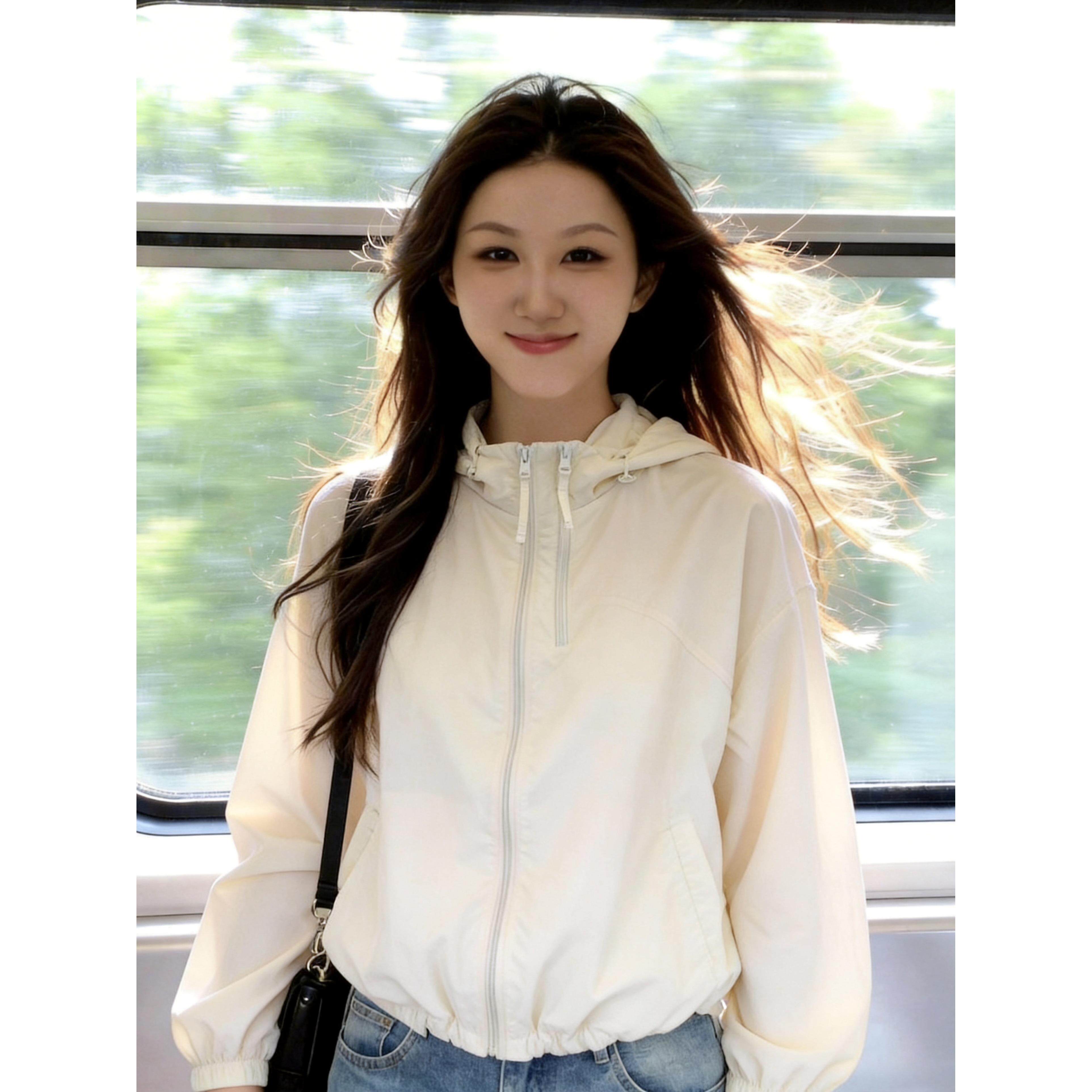 韩版小个子双拉链立领连帽工装外套女春夏薄款宽松休闲冲锋衣夹克