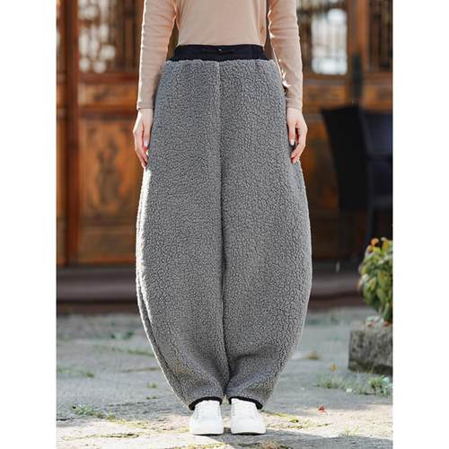 コーデュロイの潮牌毛绒裤男冬季百搭弯刀裤大码羊羔休闲灯笼裤子