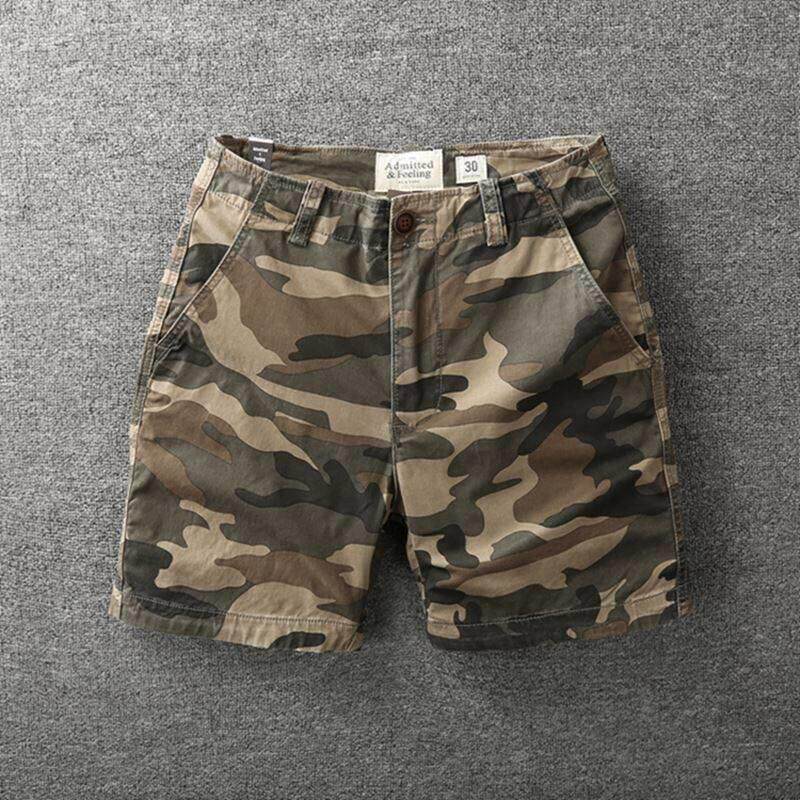 美式经典男士休闲 短裤纯棉宽松新款四分裤超短迷彩青年34分弹力