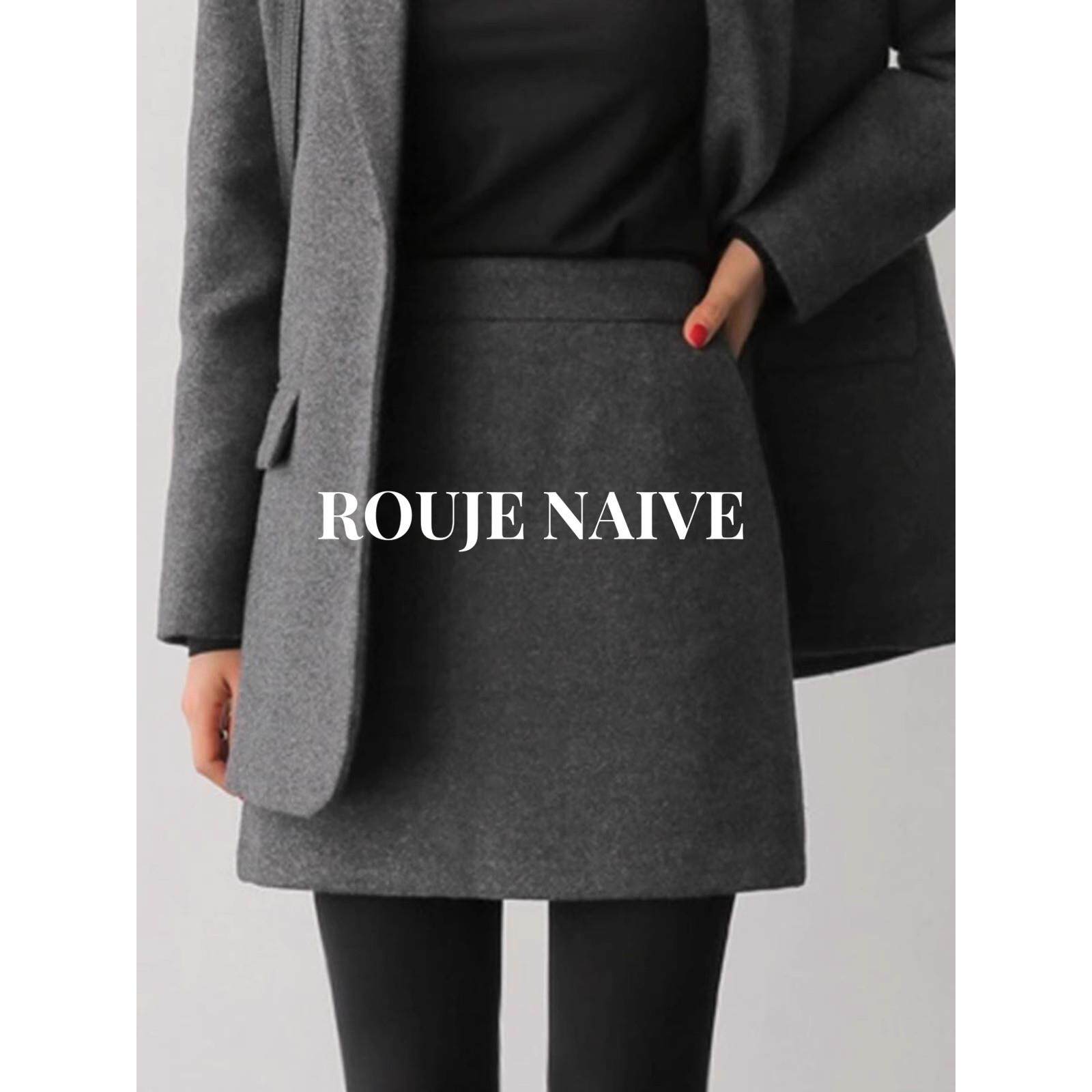 ROUJE NAIVE毛呢半身裙女春秋季新款气质高腰显瘦a字短裙包臀裙子