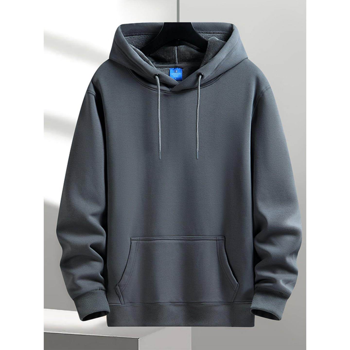 纯色潮牌连帽卫衣男休闲宽松春秋季新款重磅纯棉薄款长袖百搭外套