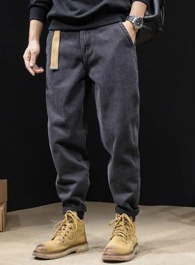 it neith BIAS潮牌牛仔裤男黑色大码秋冬休闲长裤简约直筒工装裤