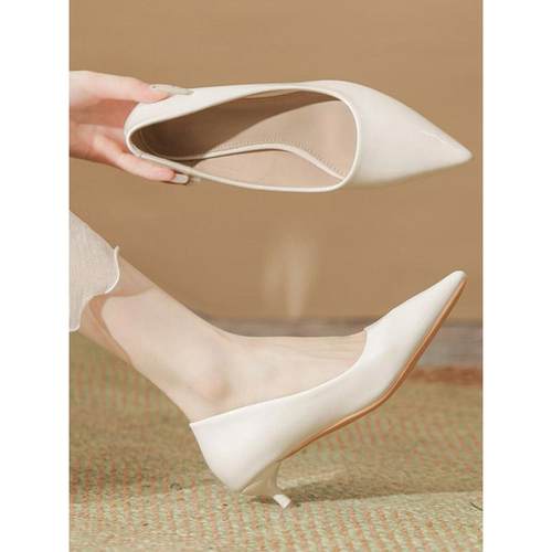 香港职业高跟鞋女细跟2025新款春秋百搭尖头名媛气质法式真皮单鞋