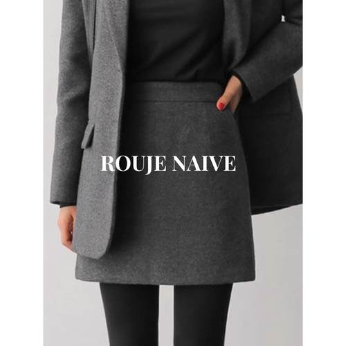 ROUJE NAIVE毛呢半身裙女春秋季新款气质高腰显瘦a字短裙包臀裙子
