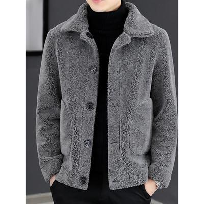 羊羔绒夹克男士加厚保暖摇粒绒秋冬季装短款双面可穿皮毛一体外套