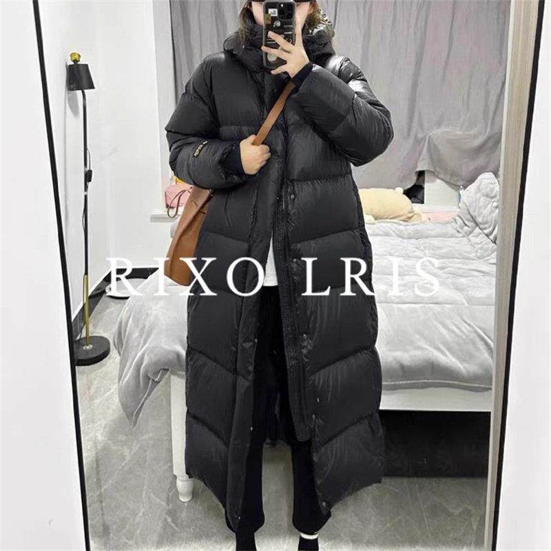 RIXO LRIS法式黑色加厚白鸭绒中长款羽绒服女冬过膝时尚保暖外套