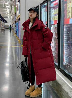 CHLENADY显瘦红色羽绒服女冬长款设计感独特保暖免洗简约新年外套