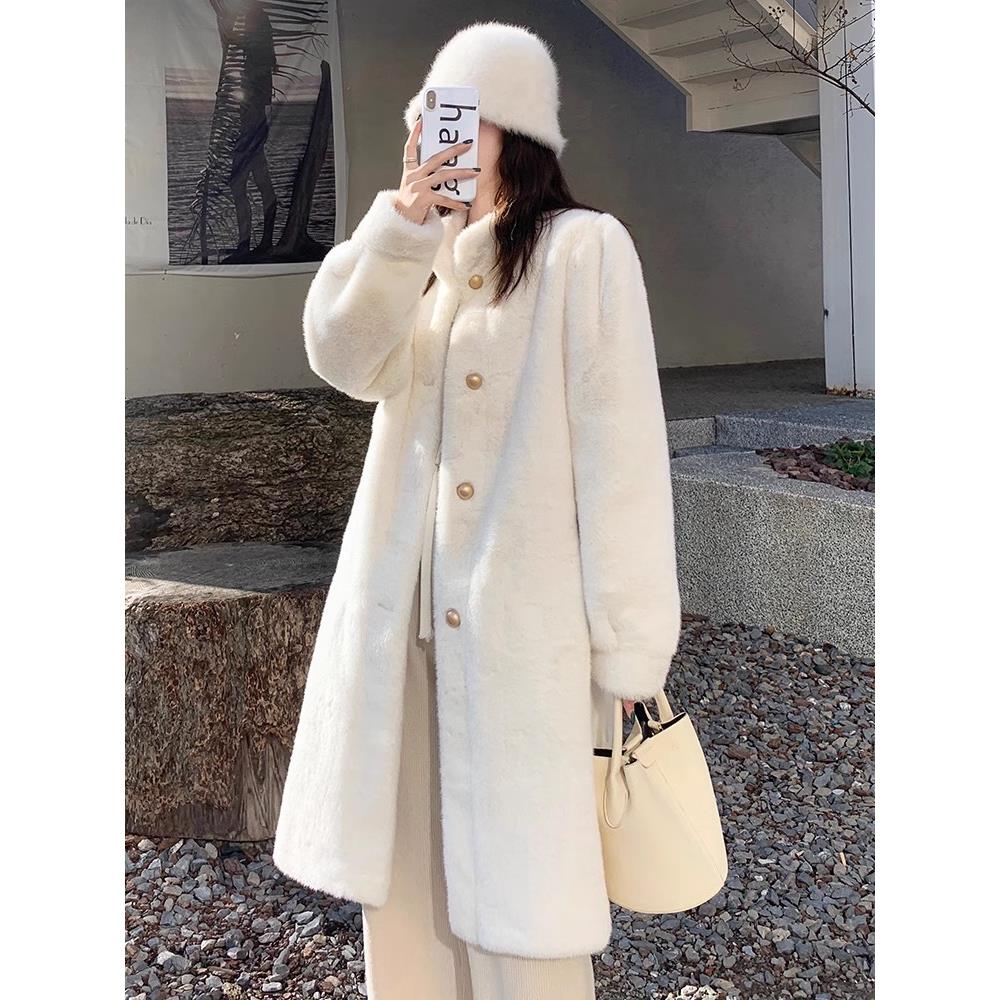 韩国女冬季轻奢皮草立领水貂毛绒外套年轻中长款加厚皮毛一体大衣