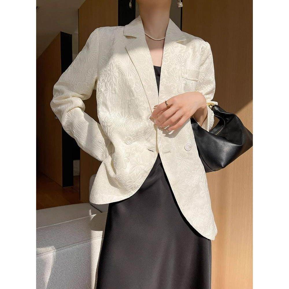新中式真丝提花西装外套女2025年新款国风刺绣提花气质醋酸西服
