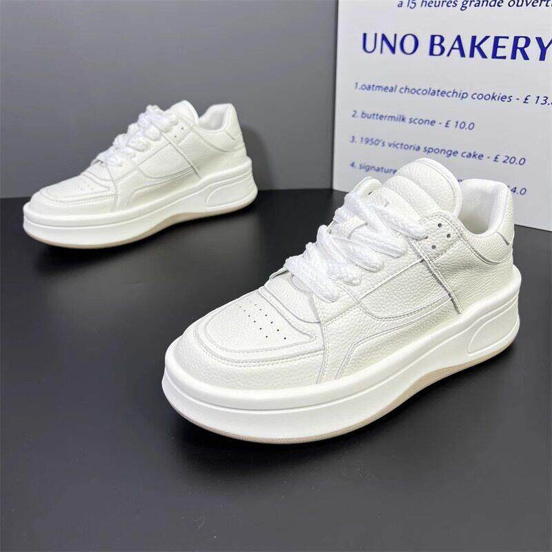 时尚百搭男鞋秋季2025新款潮流厚底休闲板鞋透气真皮软底小白鞋