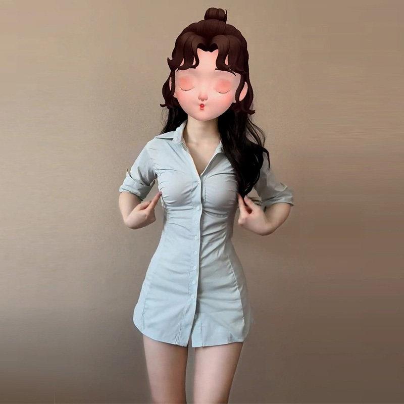 法式白色polo衬衫式洋装女夏季2025年新款设计感小众修身显瘦短裙