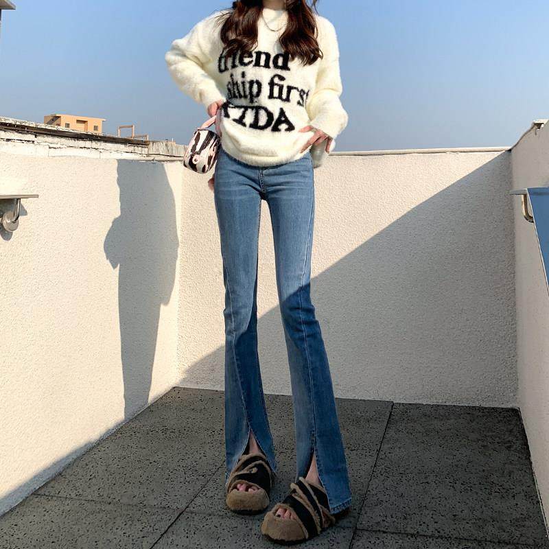 开叉微喇叭牛仔裤女2025新款春秋小个子高腰复古宽松显瘦马蹄裤子,女装/女士精品,卫裤,淘宝优惠券,粉丝福利购,淘宝优惠卷