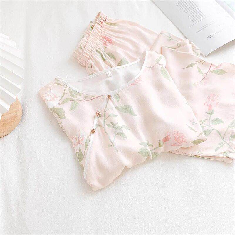 东方韵味自在随心！LISA TAYLOR 中式碎花睡依柔软贡缎棉绸套装