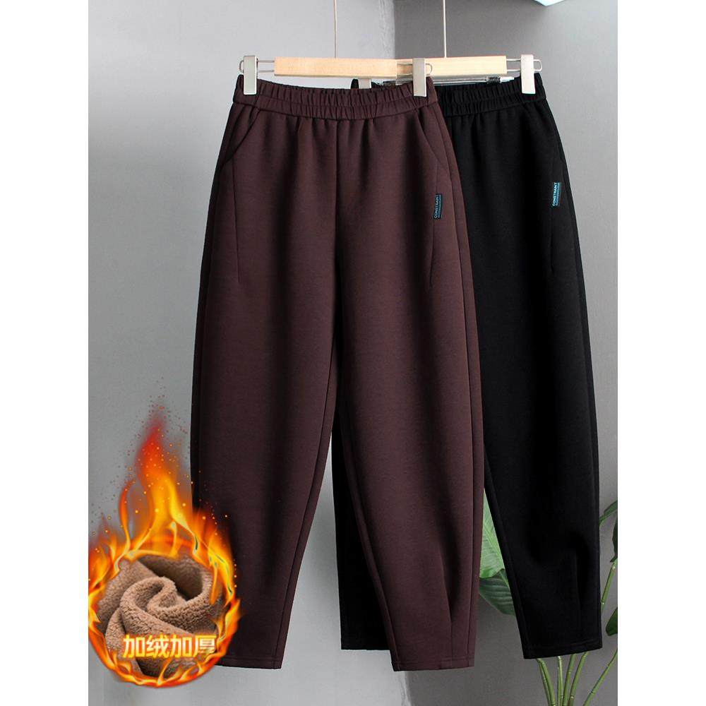 韩国加绒加厚哈伦裤女2025年秋冬新款宽松小个子高腰休闲老爹裤子