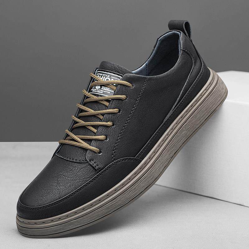 男鞋2025夏季透气镂空潮流百搭休闲 板鞋男士真皮防滑时尚系带潮