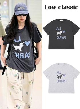 吴小姐韩代Low classic短袖jennie李知恩IU同款小狗印花圆领T恤女