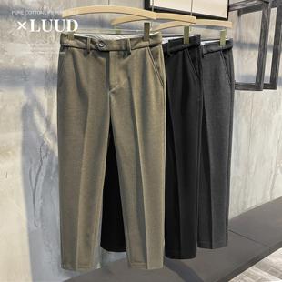 羊毛呢料休闲裤男士修身小脚松紧腰长裤子英伦百搭秋冬款磨毛西裤