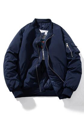 MUSONMU美式工装飞行员夹克男女情侣款棒球棉服蓝色加厚棉衣外套